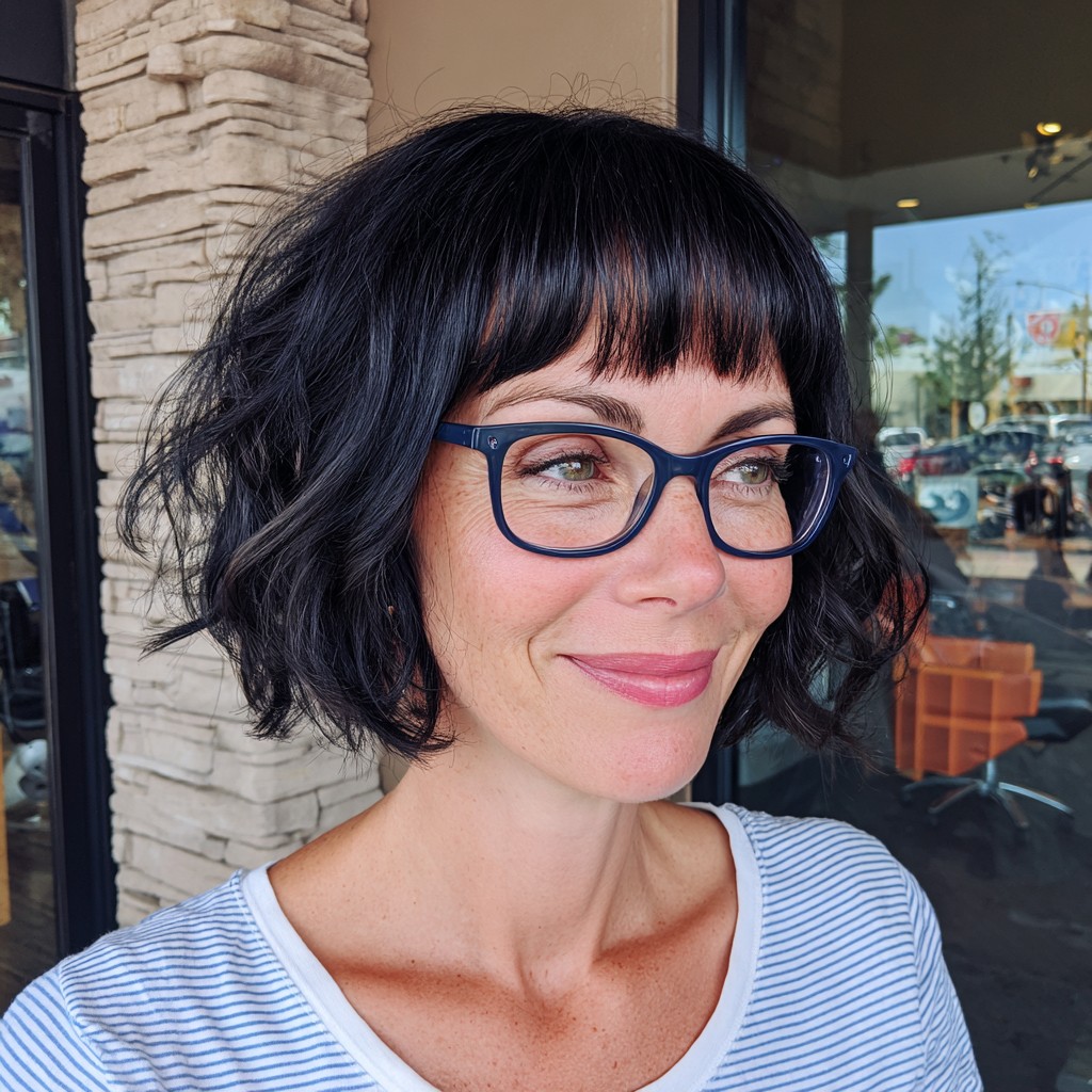 Chic Curly Bob with Textured Bangs
