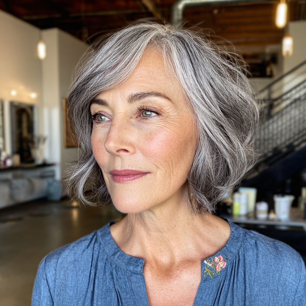 Chic Layered Gray Bob with Soft Waves