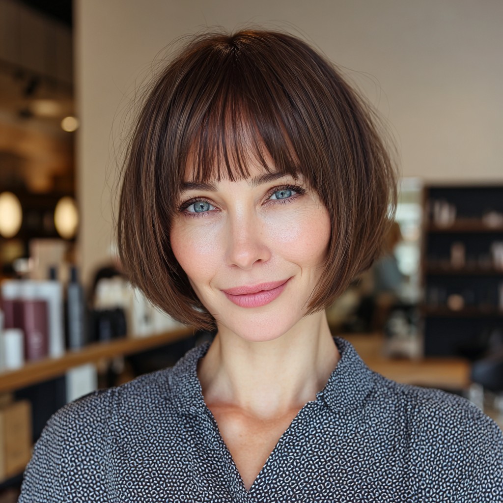 Chic Rounded Bob with Wispy Bangs