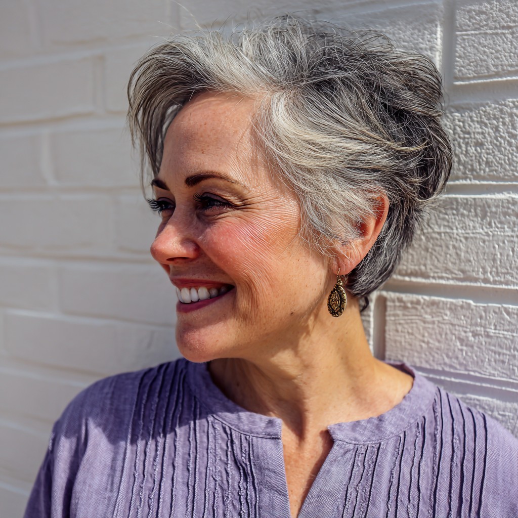 Chic Short Gray Layered Cut with Soft Volume