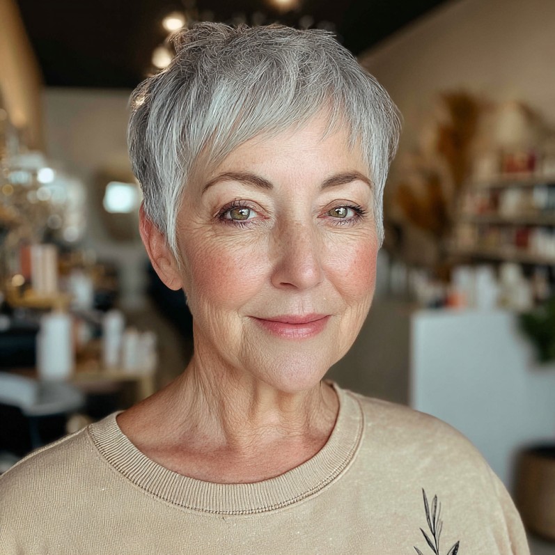Chic Short Silver Pixie Cut with Textured Layers