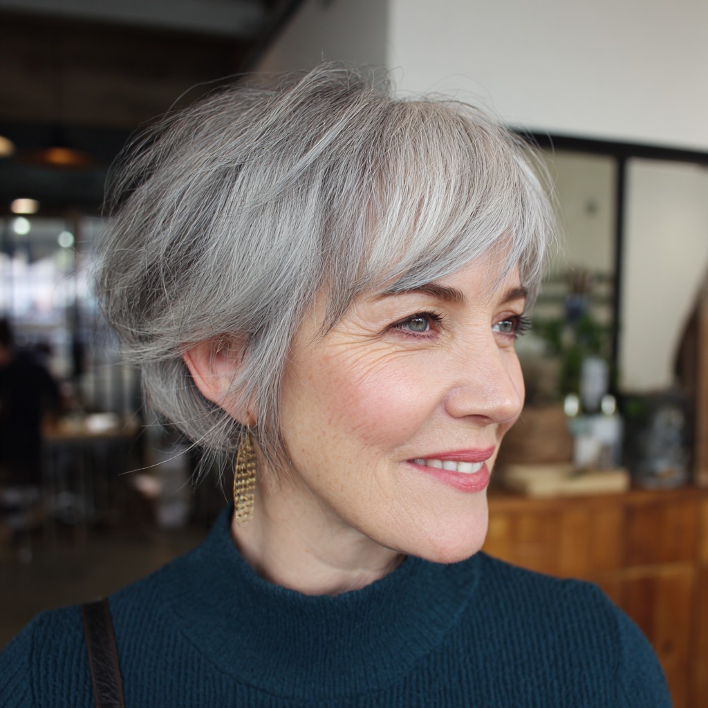 Chic Silver Textured Pixie with Flattering Volume