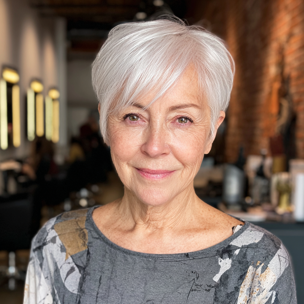 Chic Silver Textured Pixie with Side-Swept Bangs
