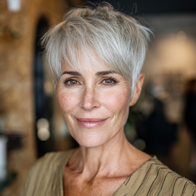 Chic Soft Silver Pixie with Textured Layers