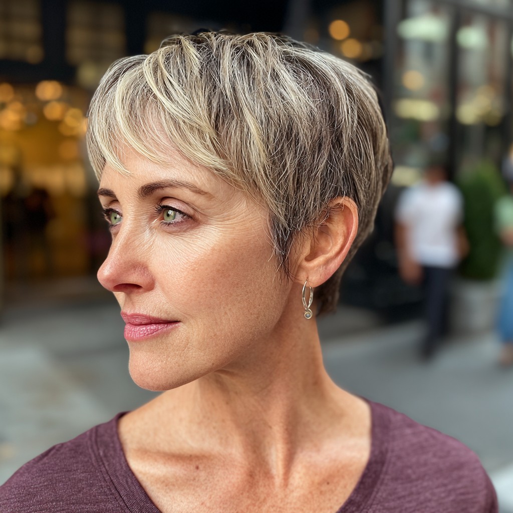 Chic Textured Ash Blonde Pixie with Subtle Highlights