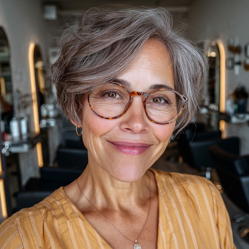 Chic Textured Gray Pixie Cut with Soft Waves