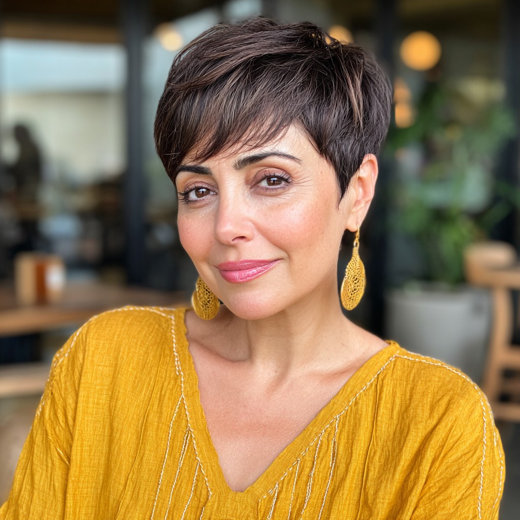 chic textured pixie cut with long bangs