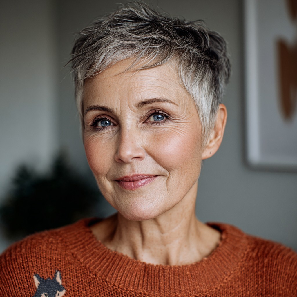 Chic Textured Short Pixie with Light Highlights