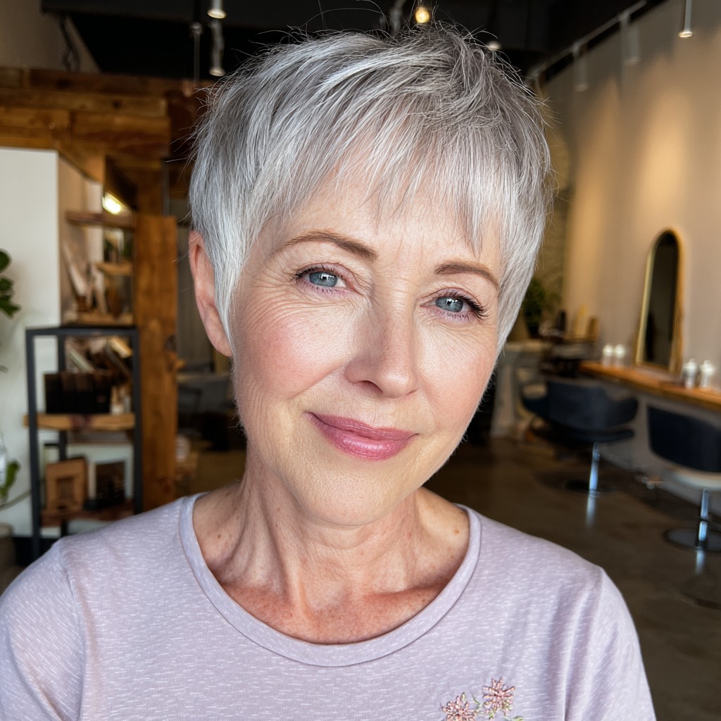 Chic Textured Short Silver Pixie with Flattering Layers