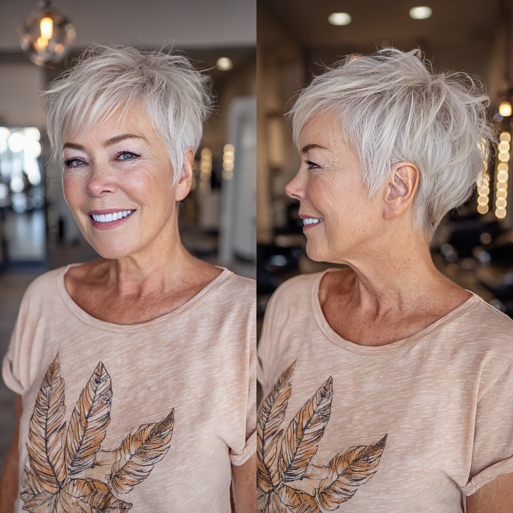 Chic Textured Short Silver Pixie with Flattering Volume
