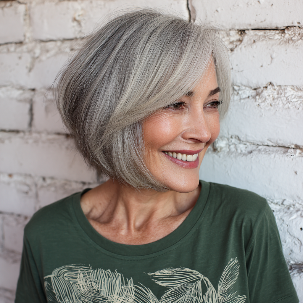 Chic Textured Silver Bob with Subtle Movement