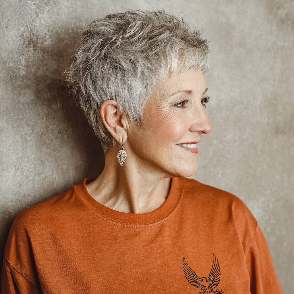 Chic Textured Silver Pixie Cut with Subtle Volume