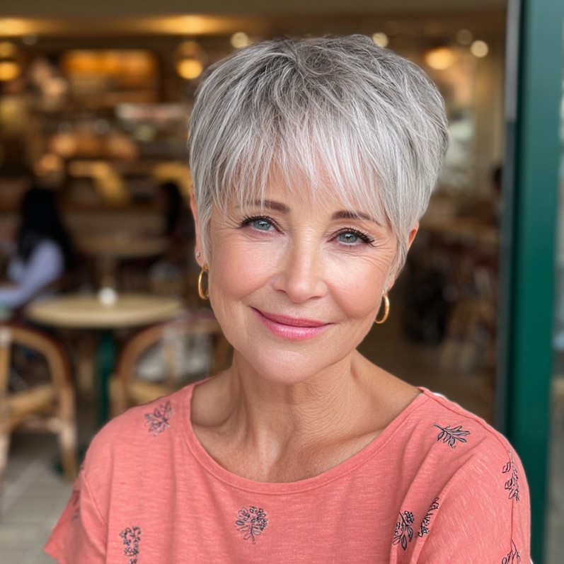 chic textured silver pixie cut