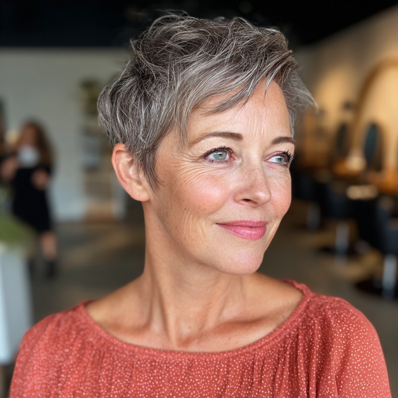 Chic Textured Silver Pixie with Soft Layers