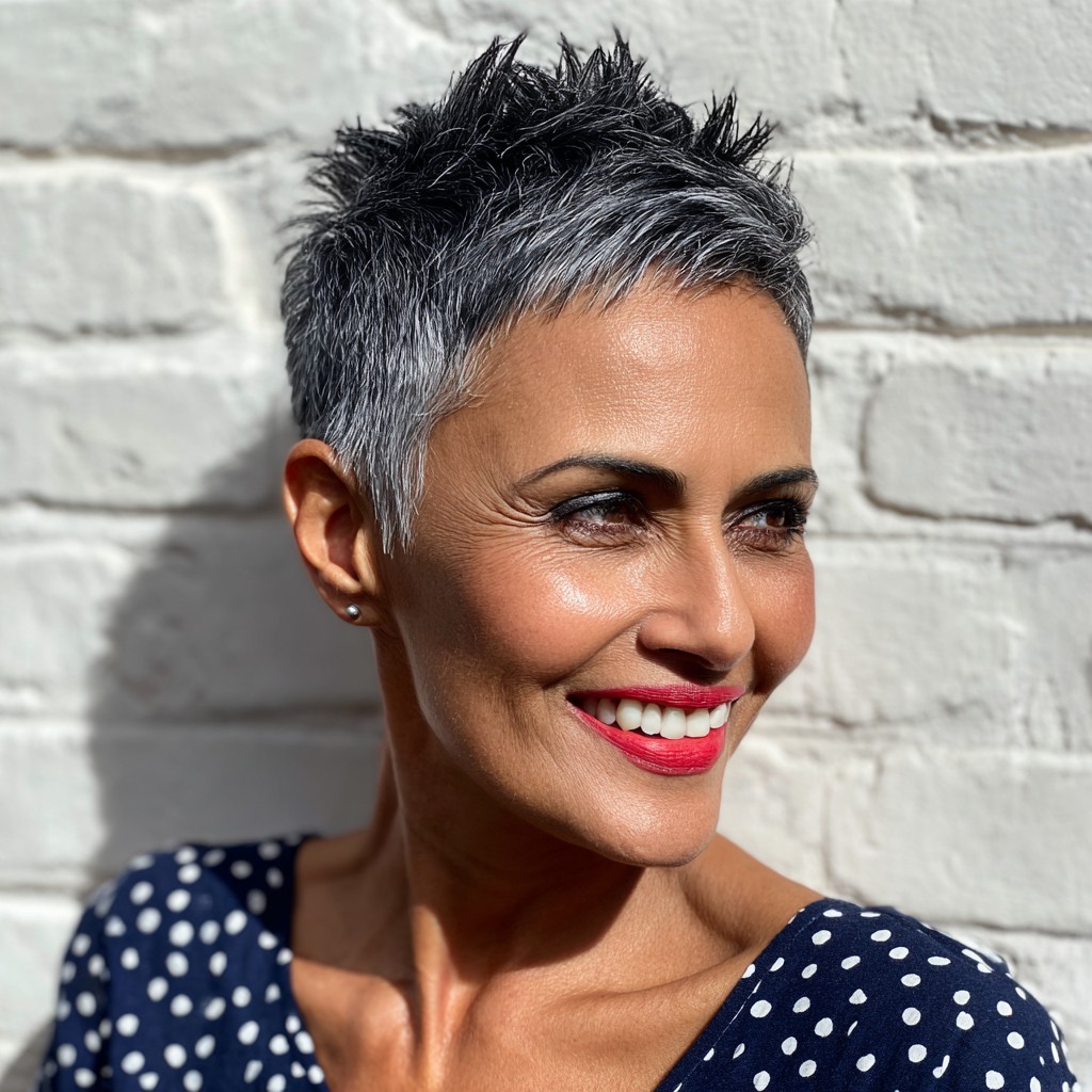 Chic Textured Silver Spiked Pixie Cut