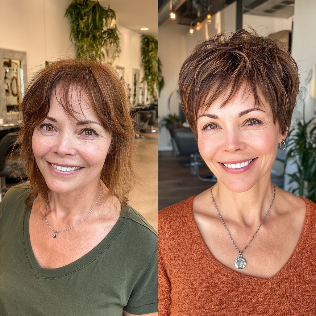 Chic Textured Stacked Pixie with Rich Highlights