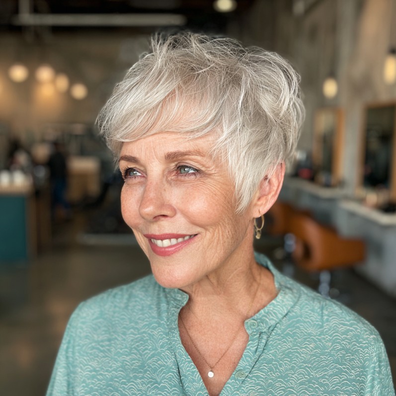 Choppy Textured Pixie with Side-Swept Bangs