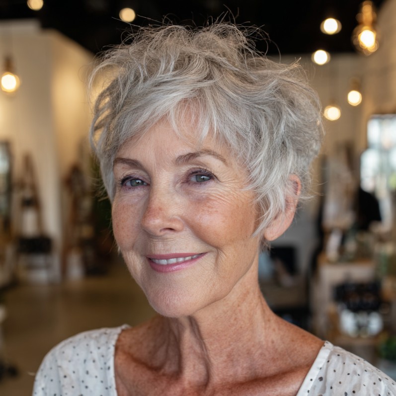 Choppy Textured Pixie with Wispy Bangs