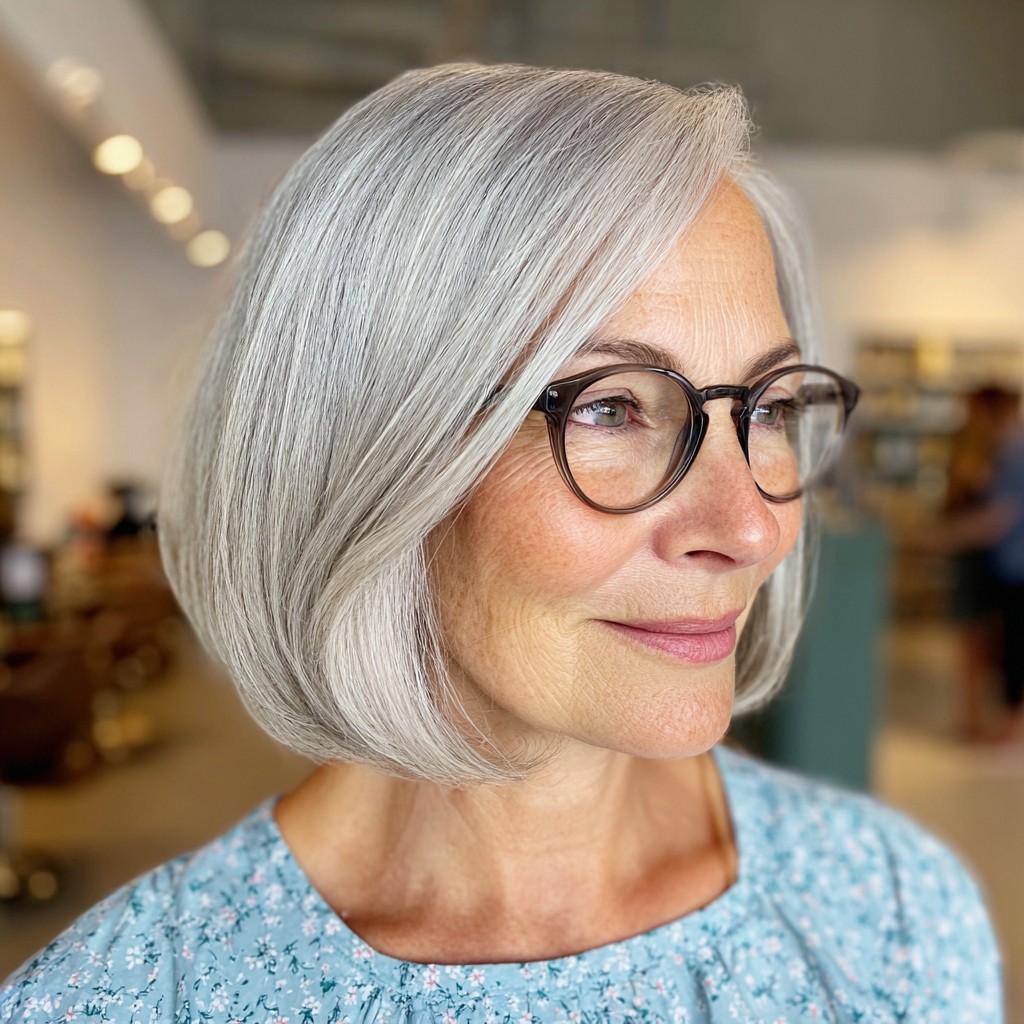 Classic Gray Blunt Bob with Subtle Layers