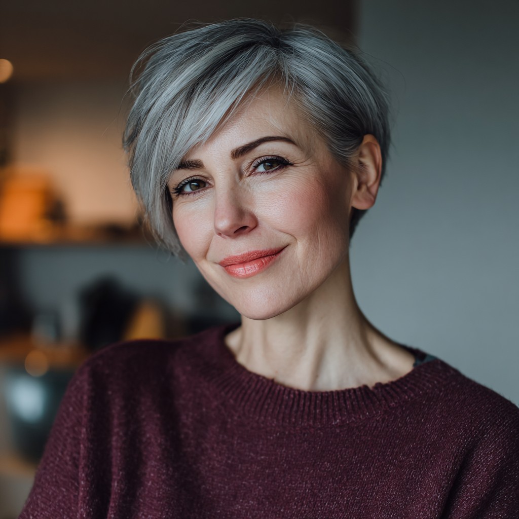 Edgy Textured Silver Pixie with Subtle Undercut