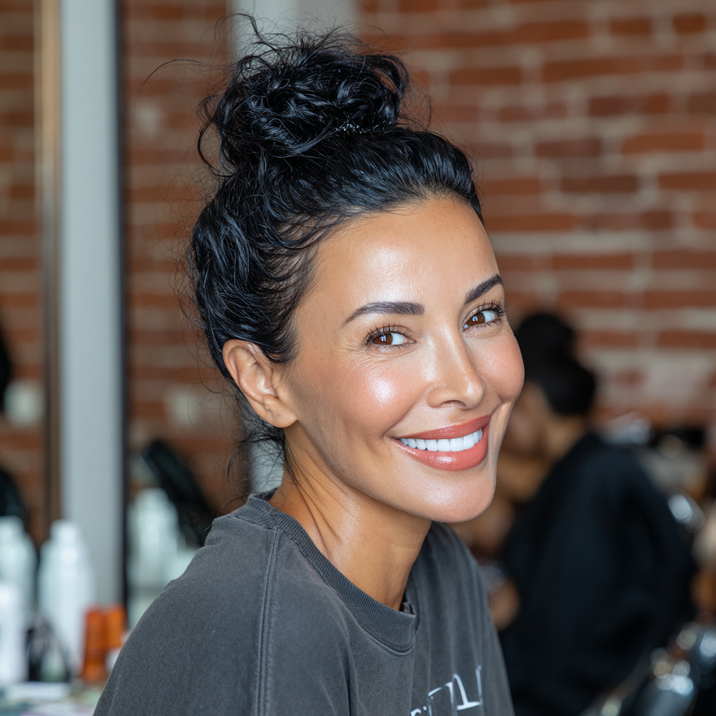 Effortless Textured High Bun with Soft Tendrils