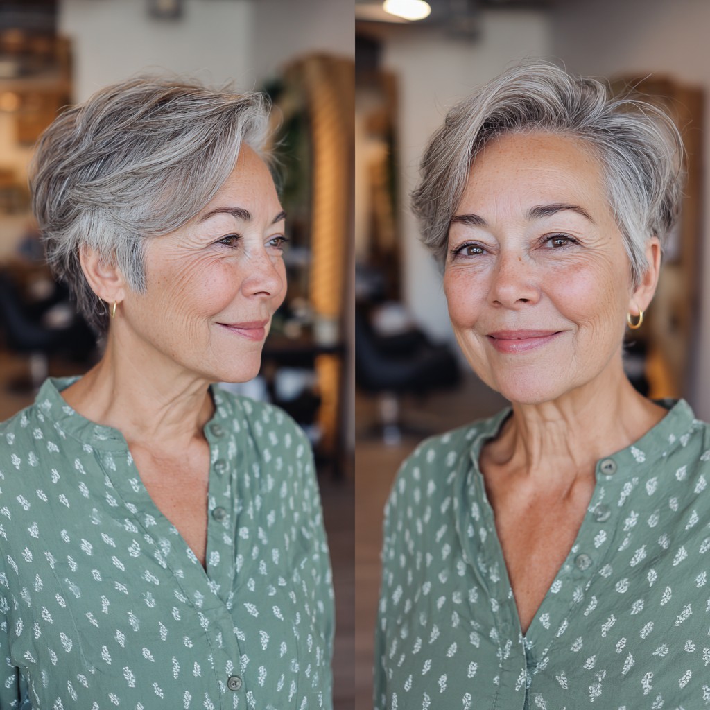 Effortlessly Chic Textured Pixie with Soft Long Bangs
