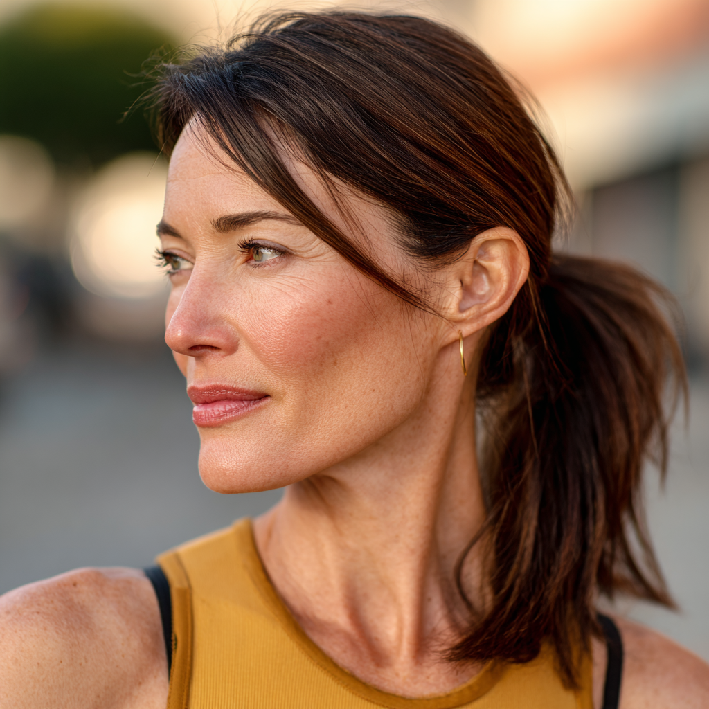 Elegant Low Ponytail with Face-Framing Layers