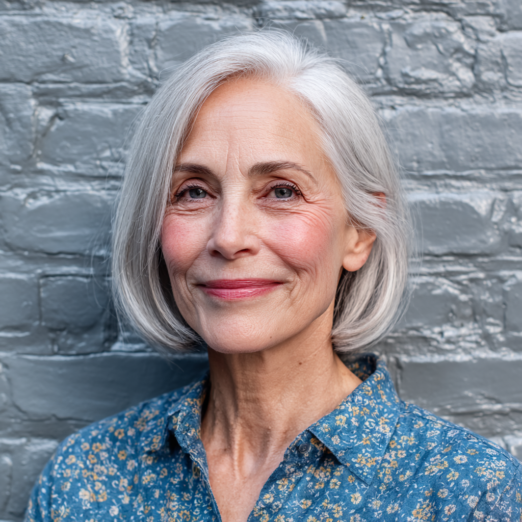 Elegant Silver Blunt Lob with Subtle Layers