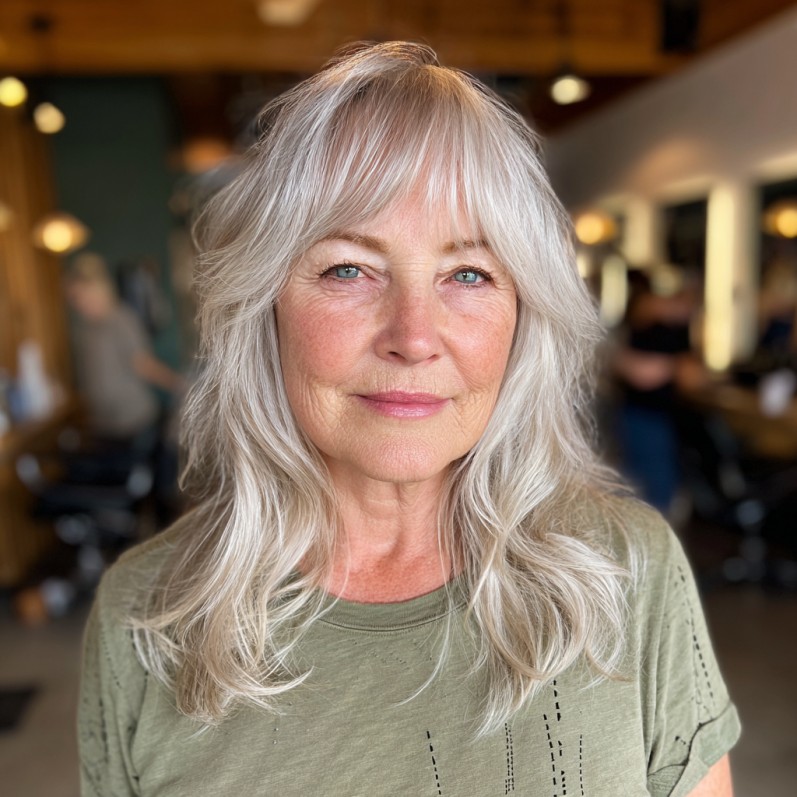 Elegant Silver Layered Cut with Soft Choppy Bangs