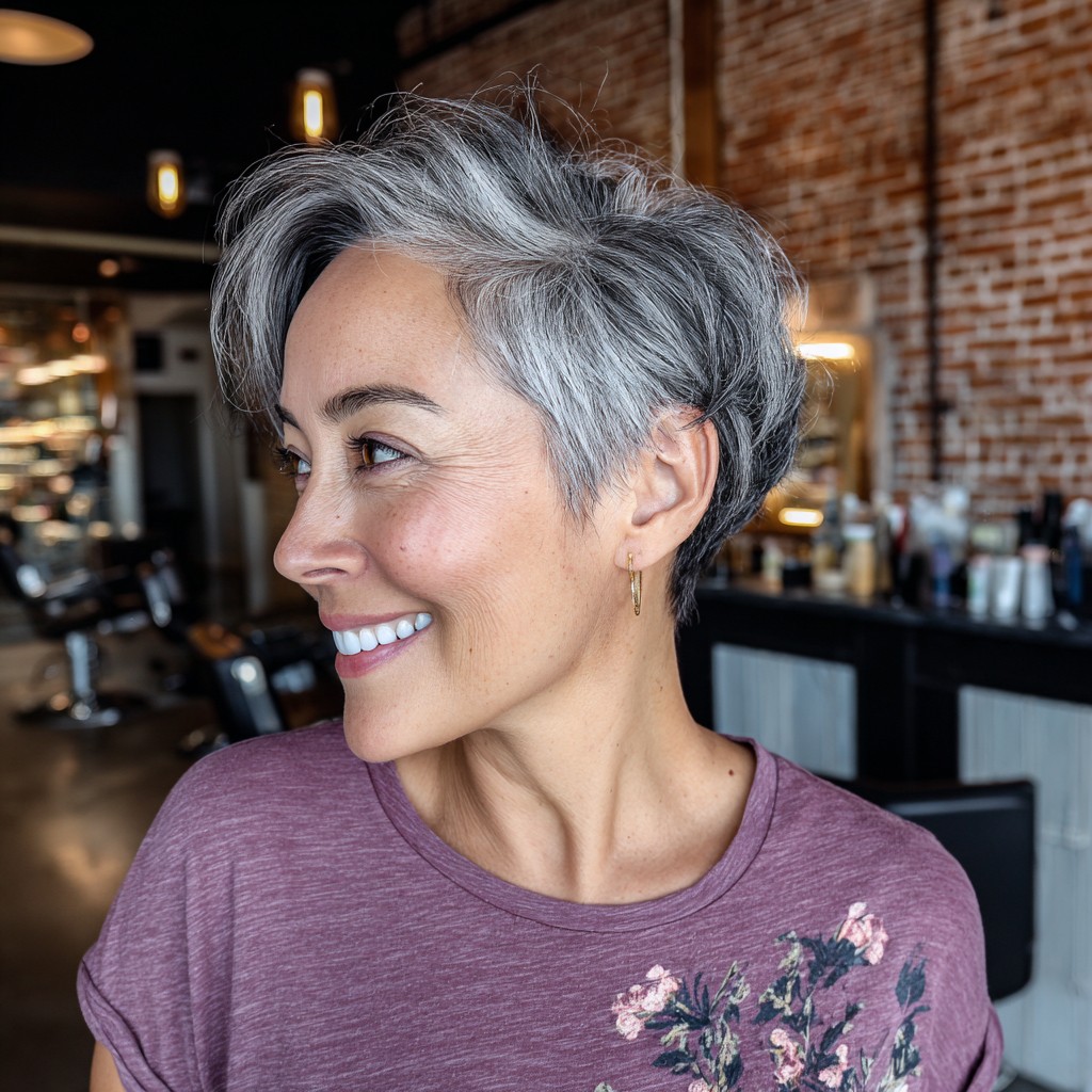 Elegant Softly Textured Gray Pixie Cut