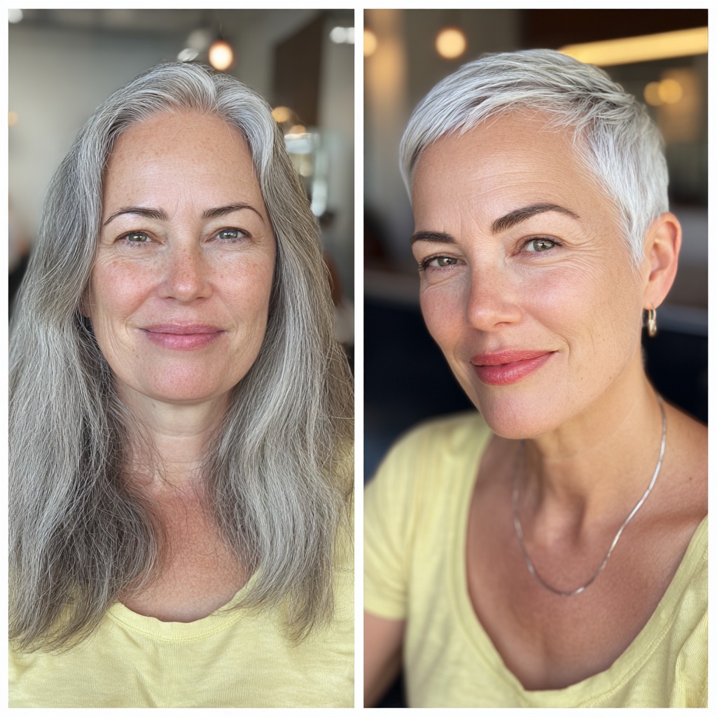 Fresh Short Silver Pixie with Defined Edges