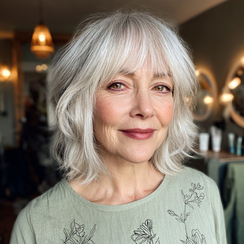 Graceful Silver Layered Cut with Soft Choppy Bangs