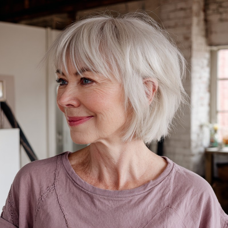 Modern Choppy Bob with Full Bangs