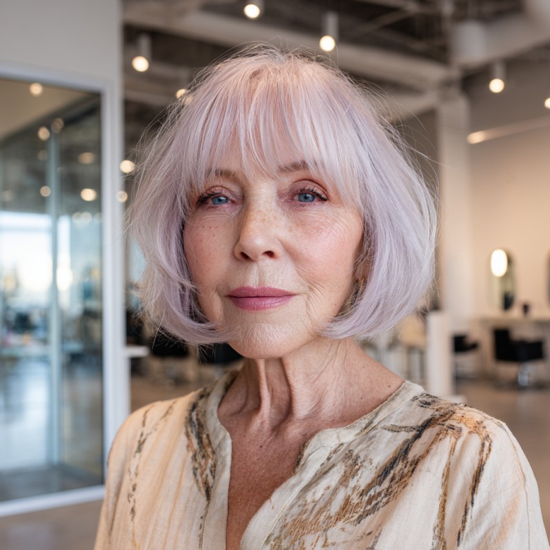 Modern Silver Bob with Choppy Bangs