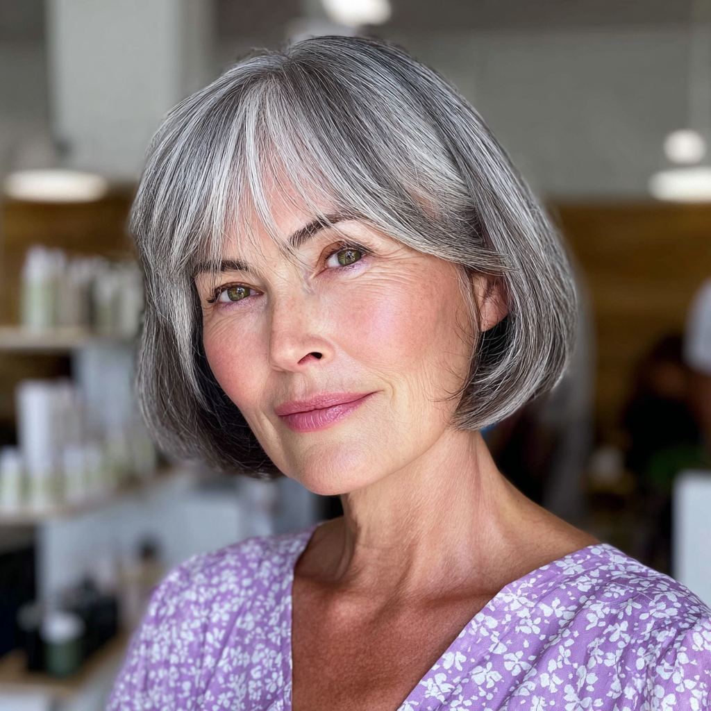 Modern Silver Bob with Face-Framing Bangs