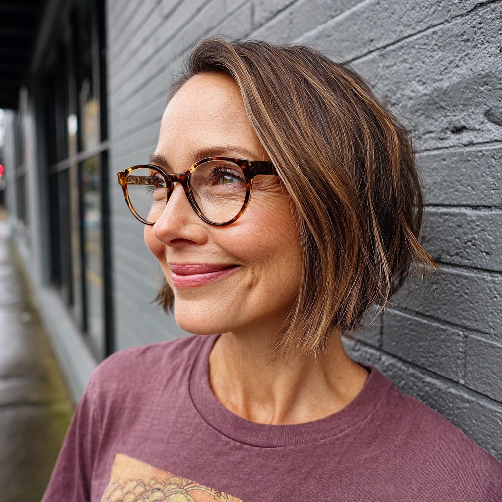Modern Textured Bob with Subtle Caramel Highlights