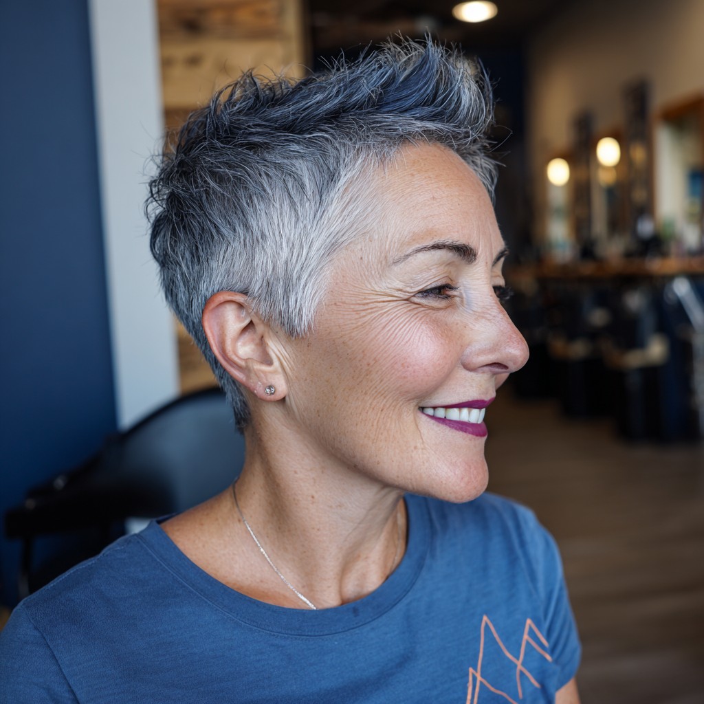 Modern Textured Gray Pixie with Bold Highlights