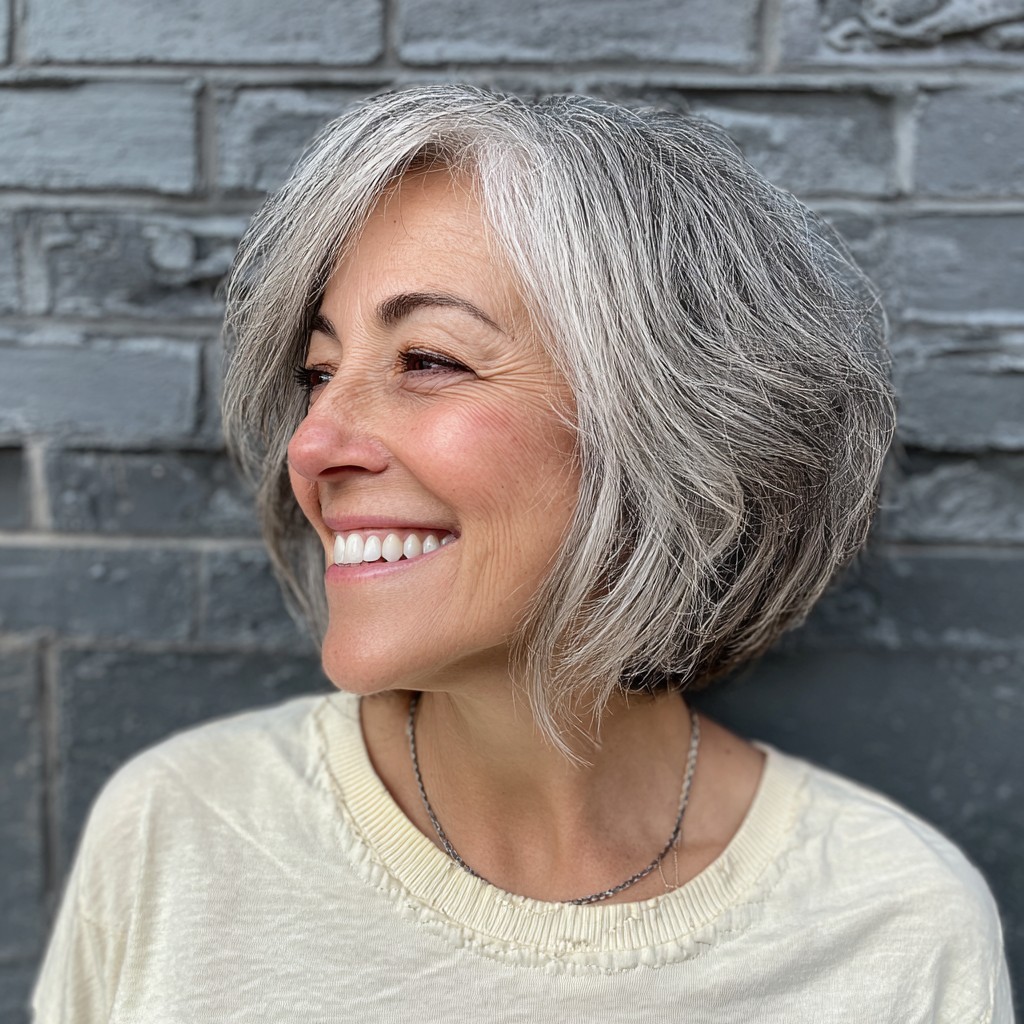 Modern Textured Grey Bob with Soft Volume