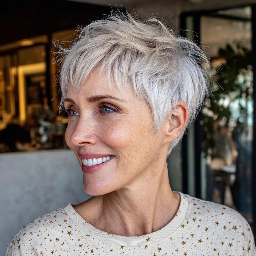 Modern Textured Pixie Cut with Soft Silver Highlights