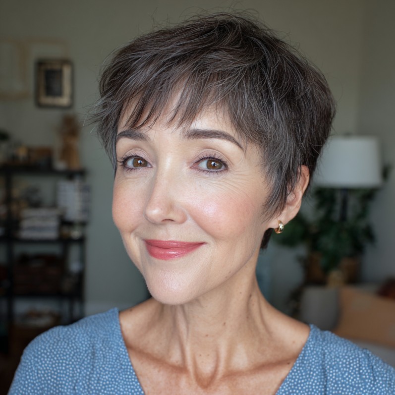 Modern Textured Pixie with Subtle Gray Highlights