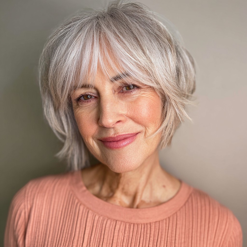 Modern Textured Silver Bob with Soft Bangs