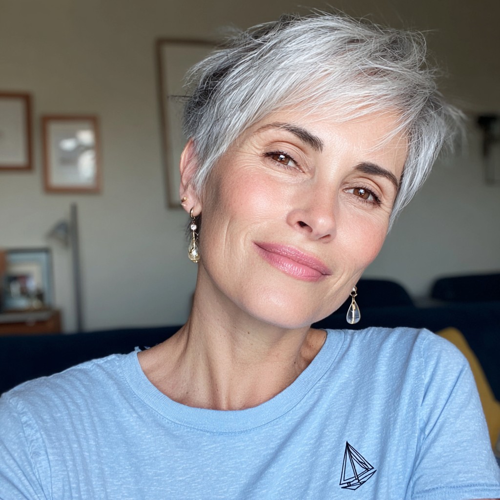 Modern Textured Silver Pixie with Effortless Volume