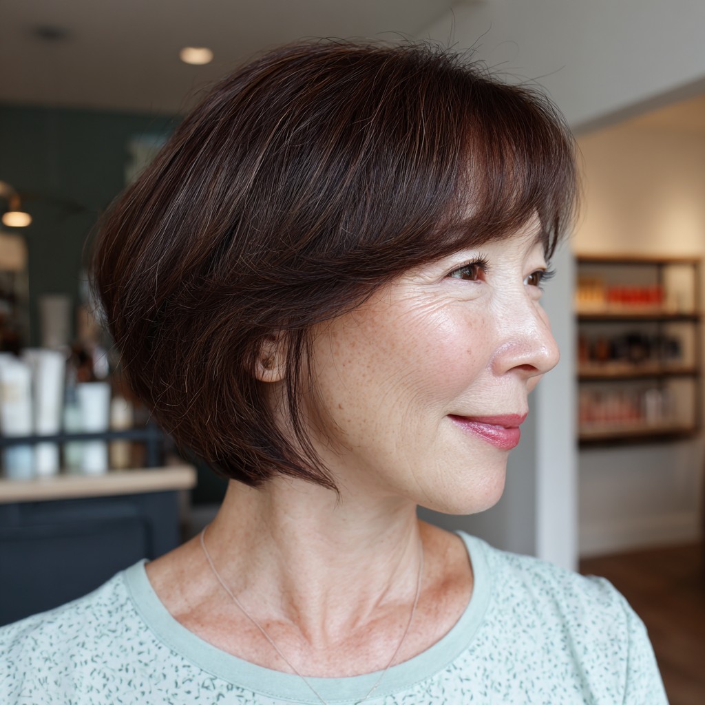 sleek chocolate bob with subtle layers