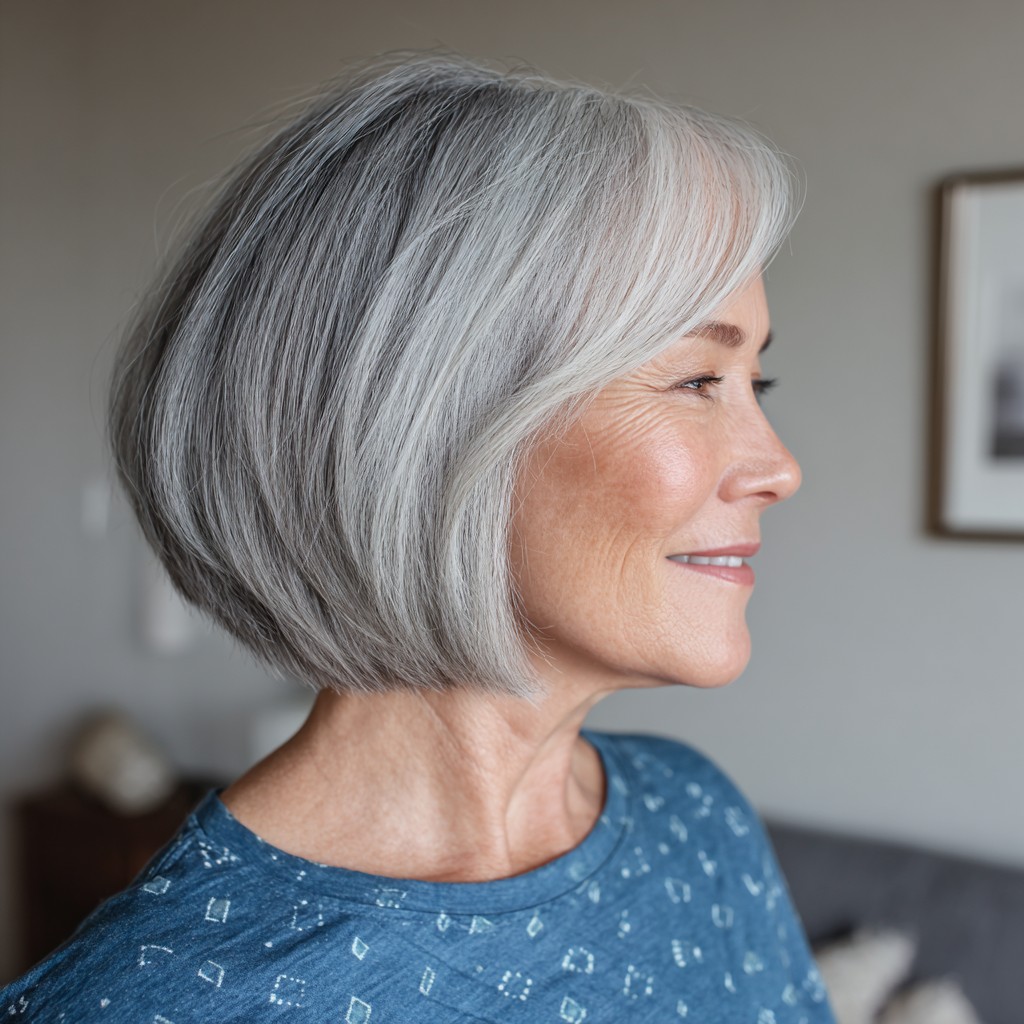 Sleek Silver A-Line Bob with Subtle Layers