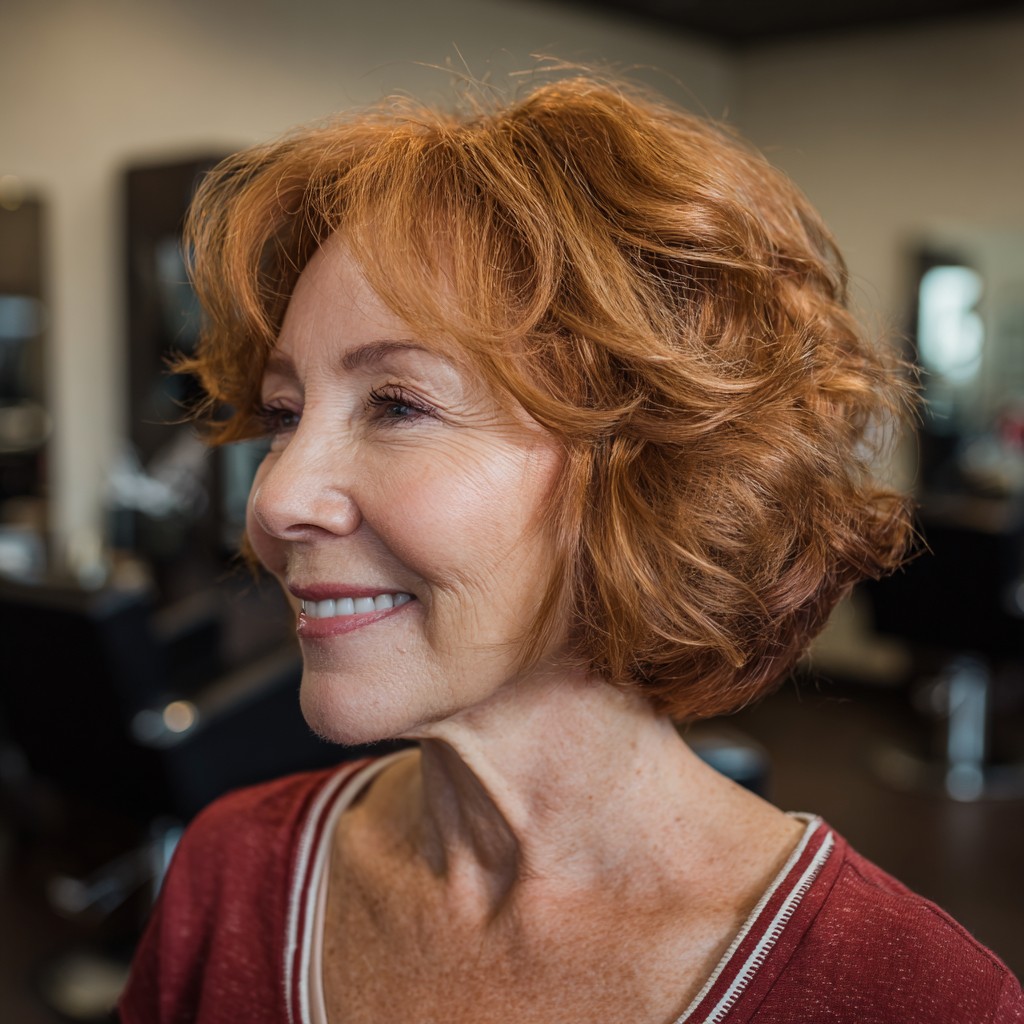 Soft Curly Copper Bob with Textured Layers