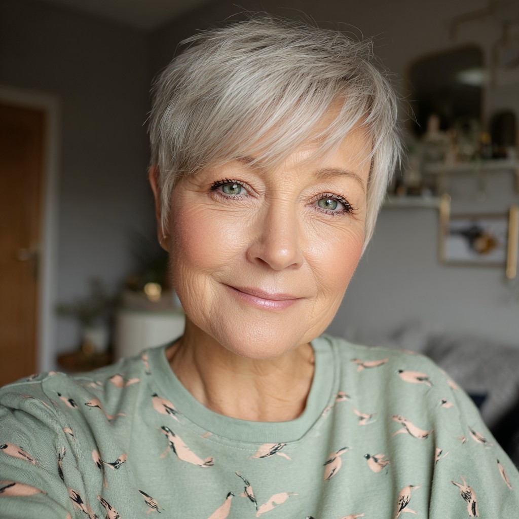 Soft Textured Pixie Cut with Long Side Bangs