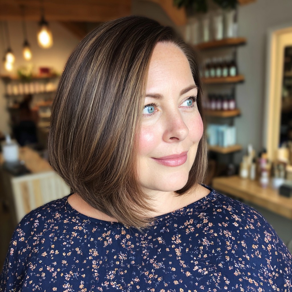 Softly Blended Long Bob with Warm Highlights