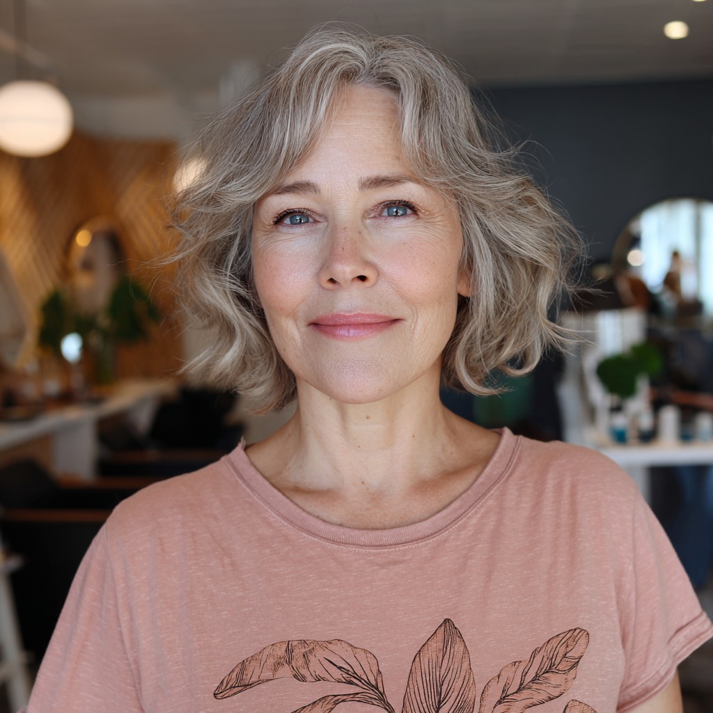 Softly Layered Silver Bob with Face-Framing Waves