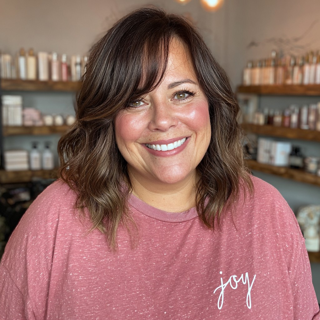 Softly Layered Wavy Cut with Face-Framing Bangs