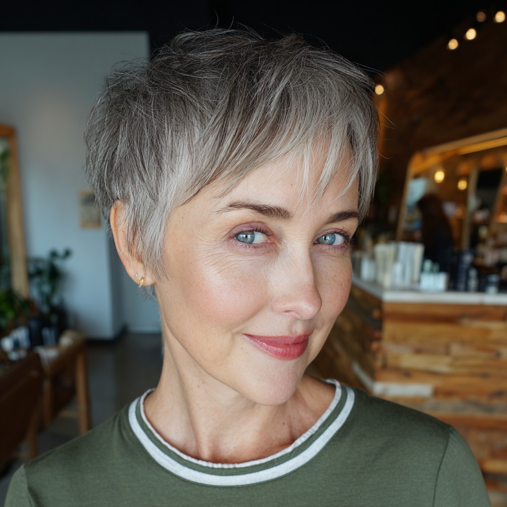 Softly Textured Ash Pixie Cut with Subtle Layers
